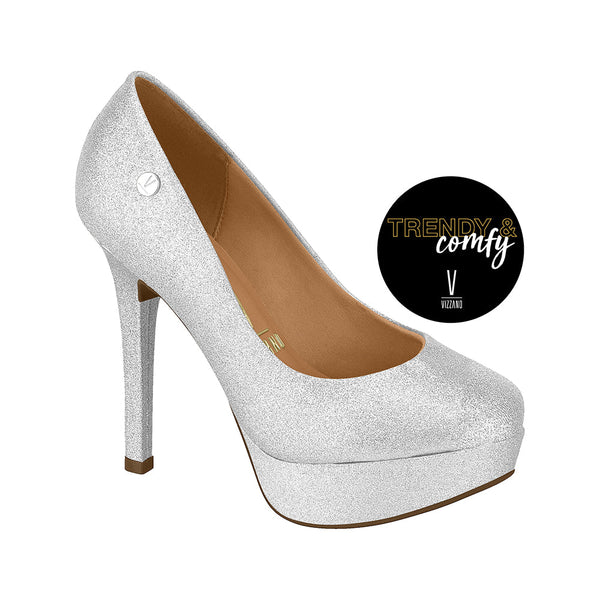 ⚜️Peep Toe Silver Plataforma Gliter Mini Shine Vizzano✅